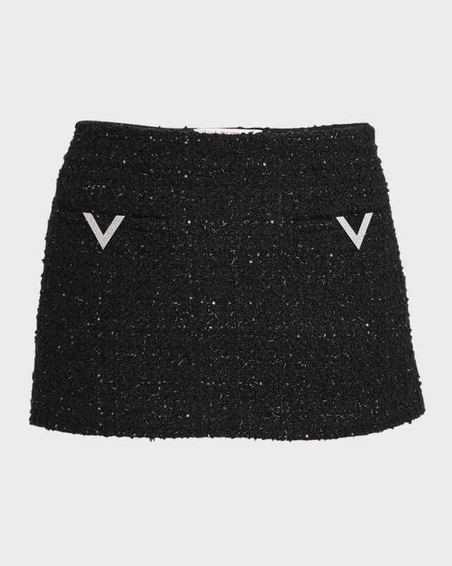 V-Logo Metallic Tweed Mini Skirt